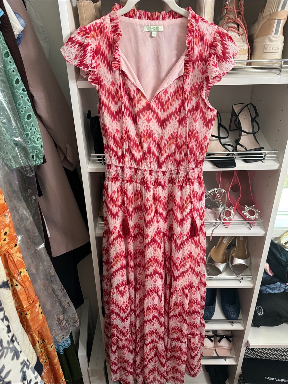 Floral Chevron Pink Red Midi Dress